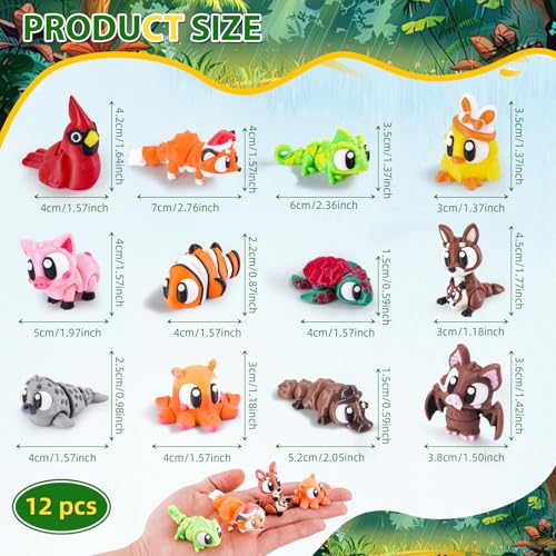 3D Printed Big Eyed Animals Set of 12 Articulated Desk Fidget Toys - size: Big Eyed Animals (Kangaroo), style: 12 PCS