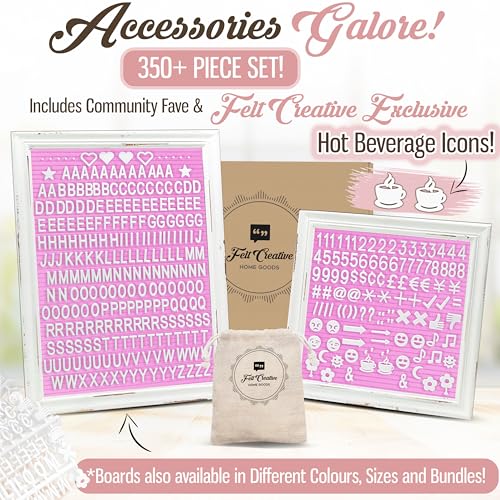 Pink Felt Letter Board Baby Announcement Sign with Rustic Wood White Frame - Rustic Farmhouse Letter Board Sign with Stand - 10x10 Felt Board Changeable Message Board with 350 Letter Set - color: Pink, size: 10x10 inches