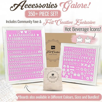 Pink Felt Letter Board Baby Announcement Sign with Rustic Wood White Frame - Rustic Farmhouse Letter Board Sign with Stand - 10x10 Felt Board Changeable Message Board with 350 Letter Set - color: Pink, size: 10x10 inches