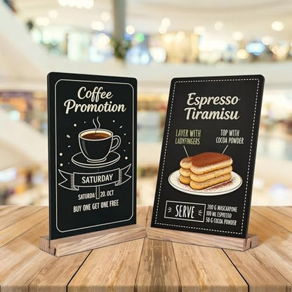 8.6x11.7 Chalkboard Signs with Base for Tabletop Decor Double Sided, Mini Chalkboard for Restaurant Food Menu, Message Board, Wedding Party (1 Pack, L/T 2-Slot) - size: 9"W x 11.7"H