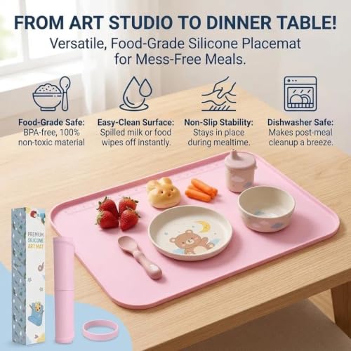AWOKE Silicone Craft Mat 24"x 16" with Raised Edges for Kids & Painting - color: Pink