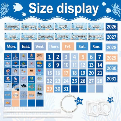 96 Cards Classroom Bulletin Board Decorations Set for Teachers,Flip Calendar with Holder for Classroom,Adjustable Calendar,Preschool Elementary Home Decor Supplies（Ocean Sea） - style: Ocean Sea