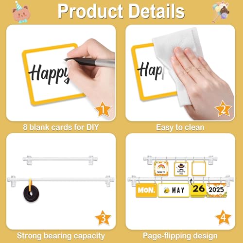 96 Cards Classroom Bulletin Board Decorations Set for Teachers,Flip Calendar with Holder for Classroom,Adjustable Calendar,Preschool Elementary Home Decor Supplies（Bee） - style: Bee
