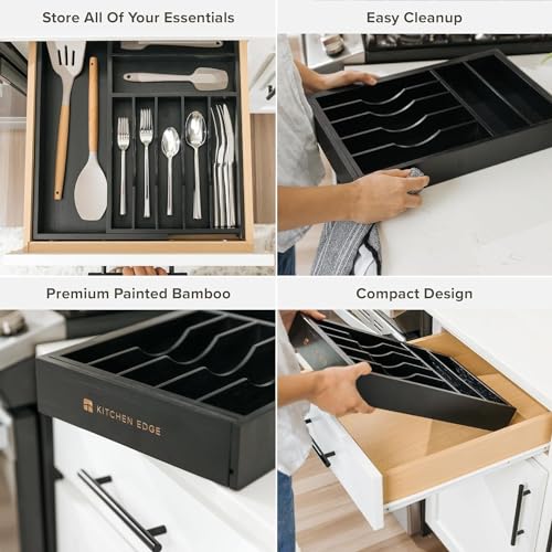 KitchenEdge Silverware & Utensil Organizer | Black Bamboo, 10.5-19 In - color: Black Bamboo, size: From 10.5" to 19" Wide