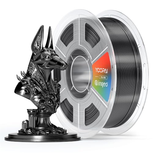 YOOPAI Black Silk PLA Filament 1.75mm, Luxury Chrome-Like Mirror Shine, Premium Silk Smooth Finish, Reliable Consistent Printing 3D Printer Filament, 1kg Spool(2.2lbs) - color: B-silkpla-1kg-b-black
