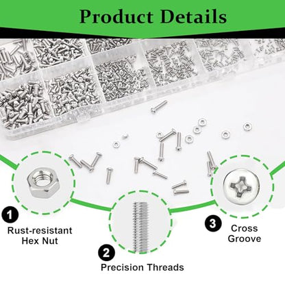 600Pcs M1 x 2.5mm / 3mm / 4mm / 5mm / 6mm Metric Micro Screws Nuts Assortment Kit, Phillips Pan Head, Tiny Machine Screws Assortment for Watch Repair, Electronics, RC Drones, Arduino, DIY Projects - size: M1x2.5/3/4/5/6-600Pcs