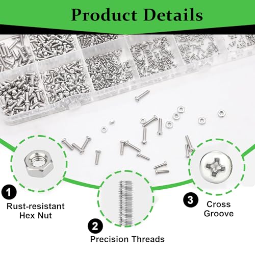 600Pcs M1.6 x 3mm / 4mm / 6mm / 8mm / 10mm Metric Micro Screws Nuts Assortment Kit, Phillips Pan Head, Tiny Machine Screws Assortment for Watch Repair, Electronics, RC Drones, Arduino, DIY Projects - size: M1.6x3/4/6/8/10-600Pcs
