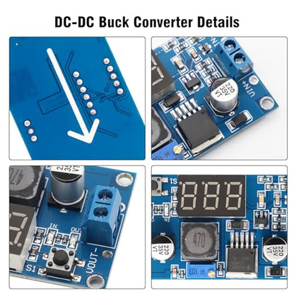 LM2596 DC-DC Buck Power Converter Module, AYWHP 3 PCS Adjustable 4-40V to 1.5-35V Premium Solid Capacitor Buck Converter with LED Voltmeter Display