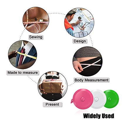 DiCUNO 3-Pack Soft Retractable Measuring Tape, 60-Inch 1.5 Meter, 3 Colors - color: 3 Colors (White/Green/Pink)