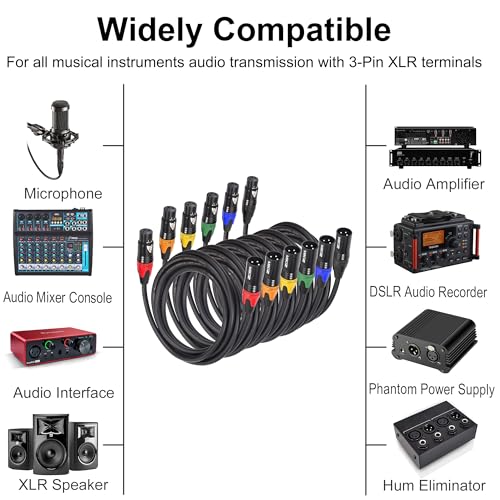 XLR Microphone Cables 1 ft Short 6 Packs -Premium XLR Jumper Cords - size: 6-Pack 1ft
