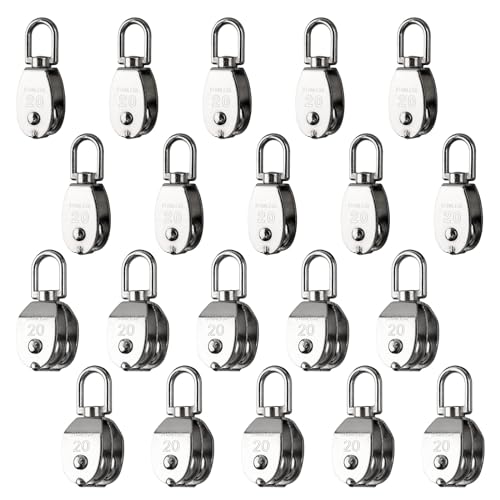 20 Pack M20 Pulley Block, 10 Pcs Single Pulley & 10 Pcs Double Pulley - size: 10*M20 Signle + 10*M20 Double