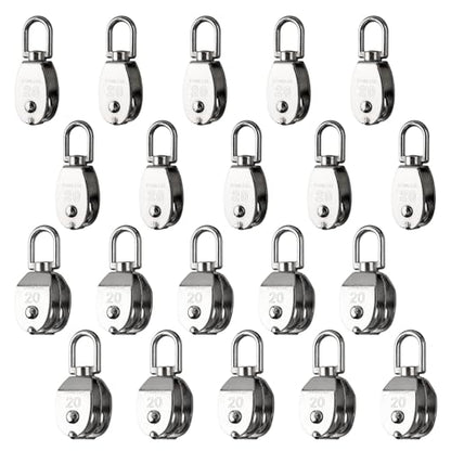 20 Pack M20 Pulley Block, 10 Pcs Single Pulley & 10 Pcs Double Pulley - size: 10*M20 Signle + 10*M20 Double
