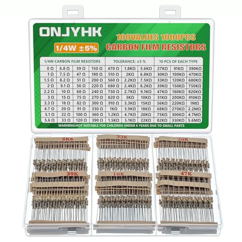 100Values 1000PCS Resistor Kit 1/4W 0 Ohm to 5.6M Ohm 5% Carbon Film Resistors Assortment Set