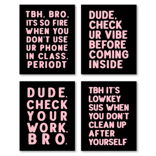 Hxlac Funny Middle High School Classroom Wall Art Prints Set of 4 Unframed - Senior High School Wall Art, Black and Pink Middle Classroom Posters, Funny Reading Room Wall Decor(8x10 Inches) - color: black-1, size: 8x10inch