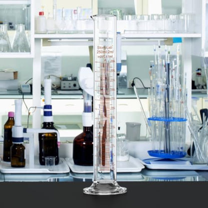 stonylab Class A Graduated Cylinder, 250 ml Borosilicate Glass High Precision Measuring Cylinder with Clear Scale and Stable Base for Laboratory Liquid Measurement - size: 250 ml