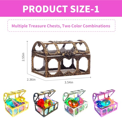 60Pcs Diving Gems Pool Toys Big Colorful Diamonds Set with Treasure Chest - color: Gold Bronze Chest + Shells Gems