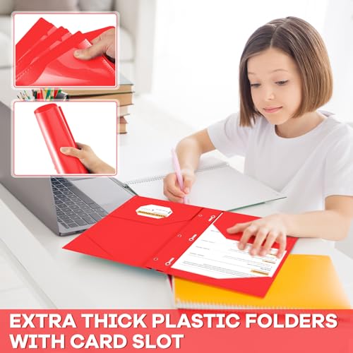 Henoyso 36 Pcs Plastic Folder with Clear Front Pocket, Red - color: Red