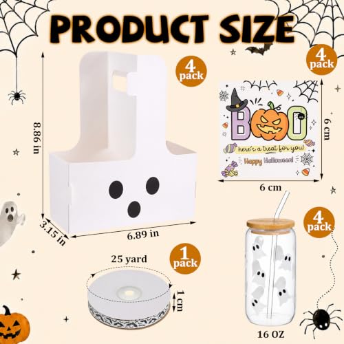 4 Set Halloween Ghost Glass Cups for Teacher Halloween Themed Gift - style: Halloween