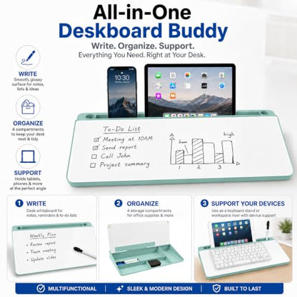 Glass Desktop Whiteboard,Dry Erase Board Buddy Keyboard Stand - color: Green