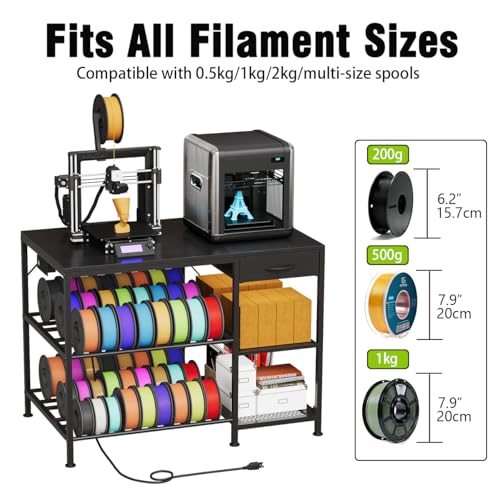 3D Printer Stand with Drawer&Outlet,3D Printer Table with Filament Storage - color: Black