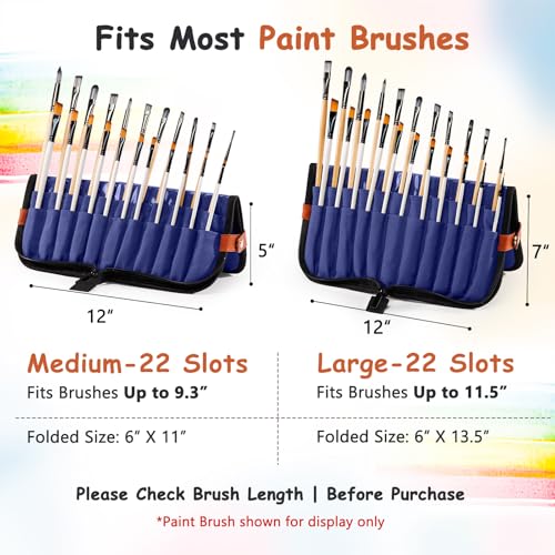 Stand Up Paint Brush Holder Case, 22-Slot Paintbrush Storage Bag Pop-Up - color: Navy, size: Medium 6*11"