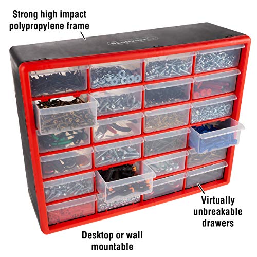 Stalwart Plastic 24 Drawer Organizer Compartment Parts Storage Cabinet, Red - style: 24 Drawers