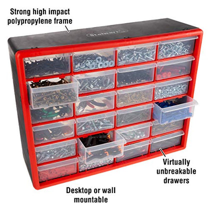 Stalwart Plastic 24 Drawer Organizer Compartment Parts Storage Cabinet, Red - style: 24 Drawers