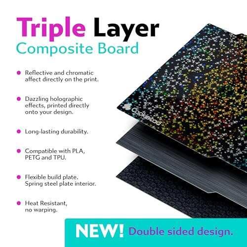 Cookiecad Cookie Sheet - Holographic 3D Printer Build Plate - Double Sided Reflective 3D Printer Bed, Flexible Spring Steel 3D Printer Platform (Chromatic Stars, 180x180) - size: 180x180, style: Chromatic Stars