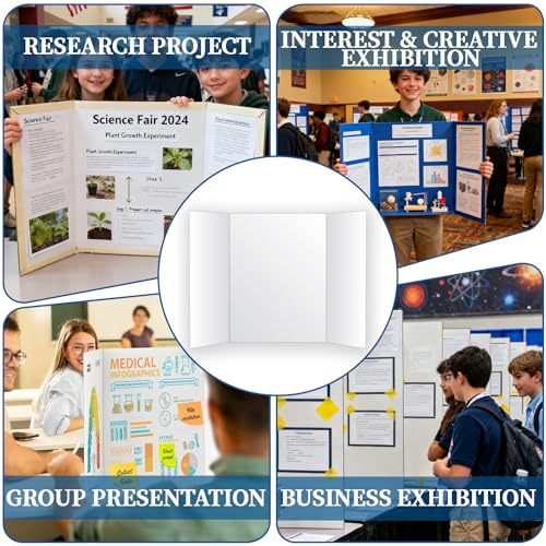 Trifold Poster Board, 4 Pack Large 26" x 17" Heavy-Duty White Corrugated Display Boards, Durable Presentation Board for Science Fairs, School Projects, Event Displays, and Business Presentations