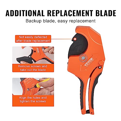 VEVOR PVC Pipe Cutter, Up to 2-1/2" O.D. Ratchet Pipe Cutter Heavy Duty, Professional Tube Cutting Tool with SK5 Steel Blade & Ergonomic Handle, Uses for PVC, CPVC, PP-R, PEX, PE, Rubber Hose - size: 2-1/2" O.D.