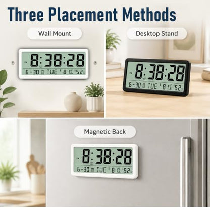 Magnetic Digital Clock with Seconds,8.5inch LCD Alarm Clock for Fridge - color: Black