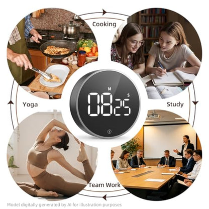 Digital Magnetic Kitchen Timer & Stopwatch with LED Display, Space Gray - color: Space Grey