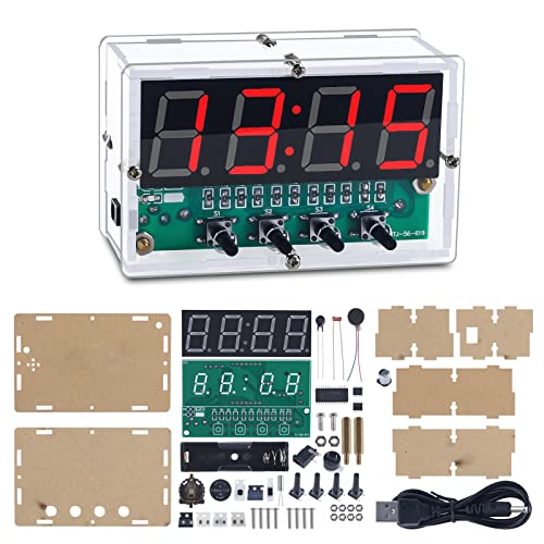 MiOYOOW Rechargeable DIY Digital Clock Kit, Soldering Projects for Adults - color: 4 Digit Rechargeable Clock Kit