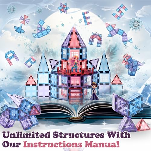 Little Pi Frozen Magnetic Tiles 3 Year Old Girl Gifts 5 Year Old 4 Year Old Girl Birthday Gifts Princess Toys Magnet Tiles Building Blocks Castle Age 3 4 5 6 7 8 - color: Prince & Princess Castle