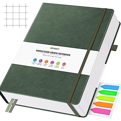 Graph Paper Notebook, 312 Numbered Pages, Squared Grid Leather Journal, B5 - color: Green, size: B5