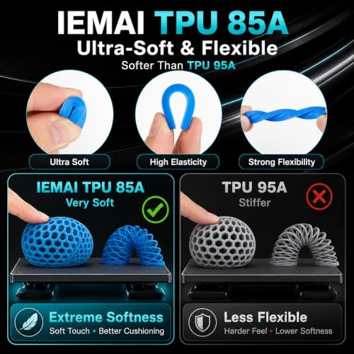 IEMAI TPU 85A Filament 1.75mm, Soft Flexible 3D Printer Filament, Elastic TPU Roll for Shoes, Gaskets, Phone Cases and Flexible Parts, 4kg Spool 8.8 lbs, Black - color: Black 4kg, size: TPU 85A