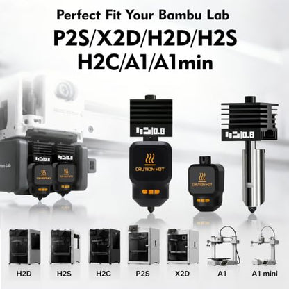 P2S Nozzle for Bambu Lab, 2PCS 0.8MM Hotend for H2D/H2S/P2S/H2C/X2D/A1/A2L/A1 Mini, Quick Swap High Temp Hardened Steel Hotend Replacement, 3D Printer Accessories with Silicone Sock - style: 2PK 0.8+0.8MM