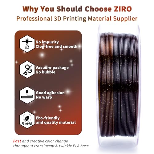 ZIRO PLA Filament 1.75mm, Sparkle Glitter & Transluent Base, 1kg Amber - color: Amber