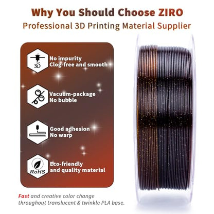 ZIRO PLA Filament 1.75mm, Sparkle Glitter & Transluent Base, 1kg Amber - color: Amber