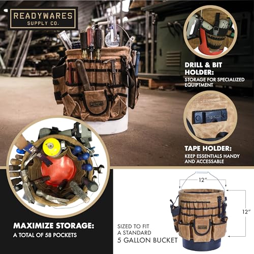 Readywares Tool Bucket Organizer | Waxed Canvas 5 Gallon Bucket Organizer