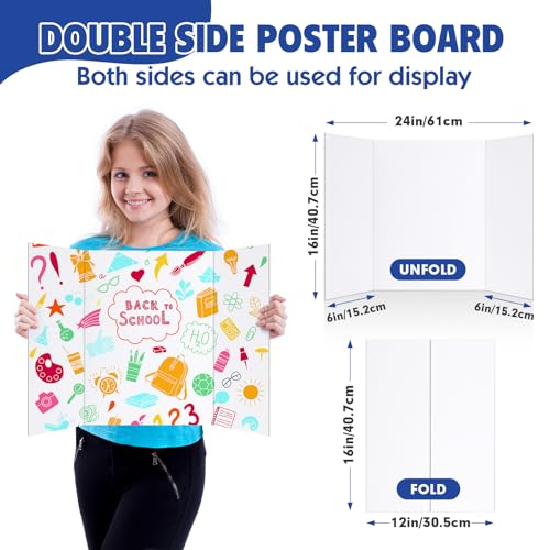 TUXIYA Trifold Poster Board,4 Pack 24" x 16" White Corrugated Poster Boards - color: white, size: 4P