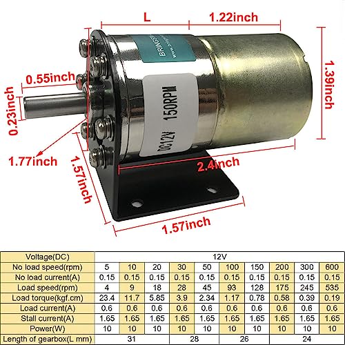 Bringsmart DC 12V 600rpm Gear Motor with Bracket Centric Shaft 37mm Gearbox - style: 12V 600RPM