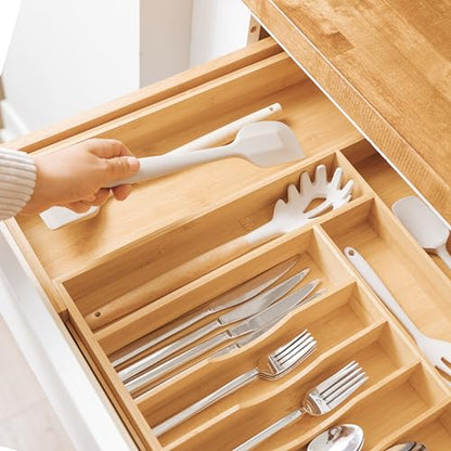 KitchenEdge Silverware & Utensil Organizer | Natural Bamboo, 14-25 In - color: Natural Bamboo, size: From 14.5" to 25" Wide
