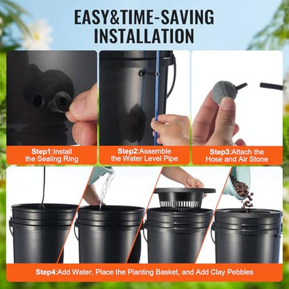 VEVOR DWC Hydroponics Grow System, Hydroponic Growing System with Top Drip Kit, 5-Gallon Deep Water Culture with Air Pump, Air Stone and Water Level Device for Leafy Vegetables(1 Bucket+Top Drip Kit) - style: 1 Bucket+Top Drip Kit