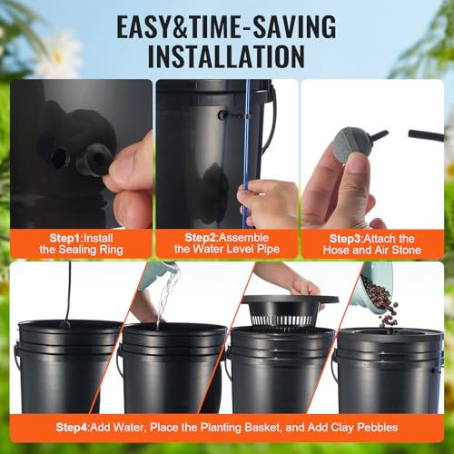 VEVOR DWC Hydroponics Grow System, Hydroponic Growing System with Top Drip Kit, Deep Water Culture 5-Gallon 4 Buckets, with Air Pump, Air Stones and Water Level Device for Leafy Vegetables - style: 4 Buckets+Top Drip Kit