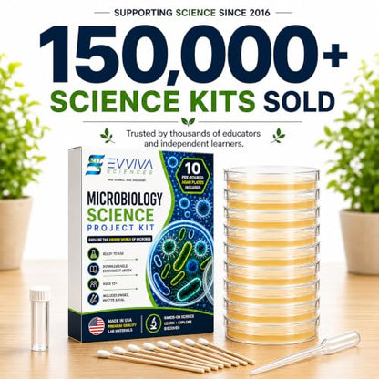 Evviva Sciences Microbiology Science Project Kit, Pre-Poured Agar Plates for Students, Agar Petri Dishes to Learn Microbiology, with Educational Experiment eBook - size: Medium (6 X 4 X 4in)