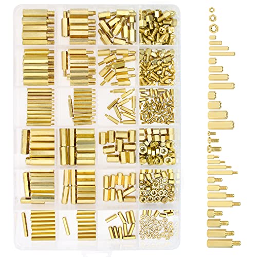 HELIFOUNER 422 Pieces M2.5 M3 M4 Male Female Hex Brass Spacers Standoffs Screws Nuts Assortment Kit, Threaded Pillar for Printed Circuit Board Motherboard - size: M2.5 M3 M4 Brass Standoff Set