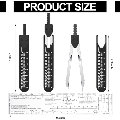 2 Pack EKG Caliper Ruler Set Medical Measuring Tool Set, Black and Clear - color: Black and Clear