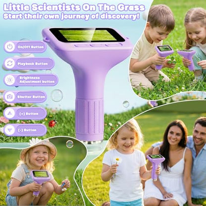 SEEKID Kids Microscope, 1000X Handheld Digital Microscope, 3" IPS (Purple) - color: Purple