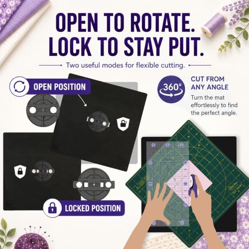 The Quilted Bear Rotating Cutting Mat 18" x 18" - Square 360° Rotating Self Healing Mat with Innovative Locking Mechanism for Quilting & Sewing Your Choice of Colours Available! (Green) - color: Green, size: 18"L x 18"W